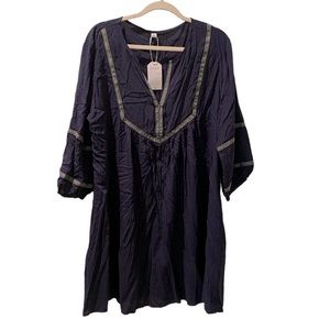 Women’s Navy Blue Embellished V-neck Long Sleeve Dress XXL NWT